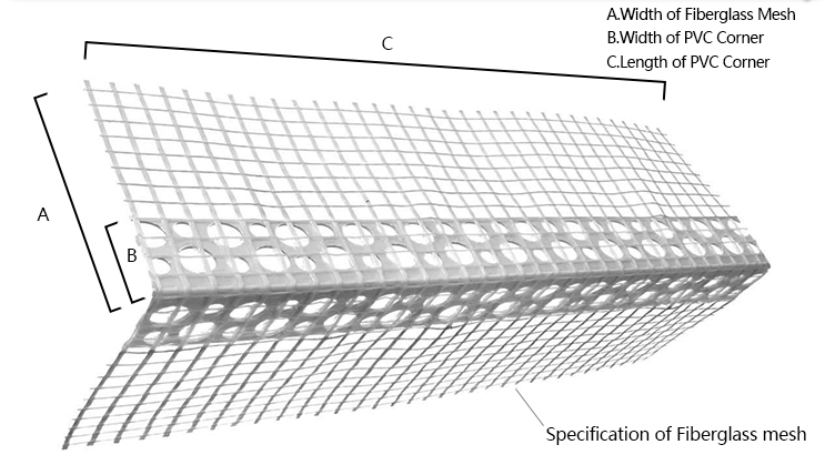 PVC plastic corner bead used with fiberglass mesh to protect drywall in wall construction