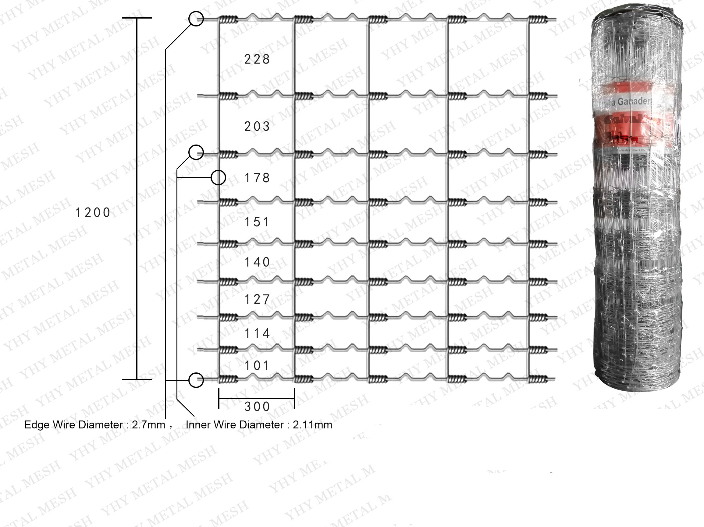 0.9m Height Galvanized 100mm Vertical Wire Distance 100m long field fence