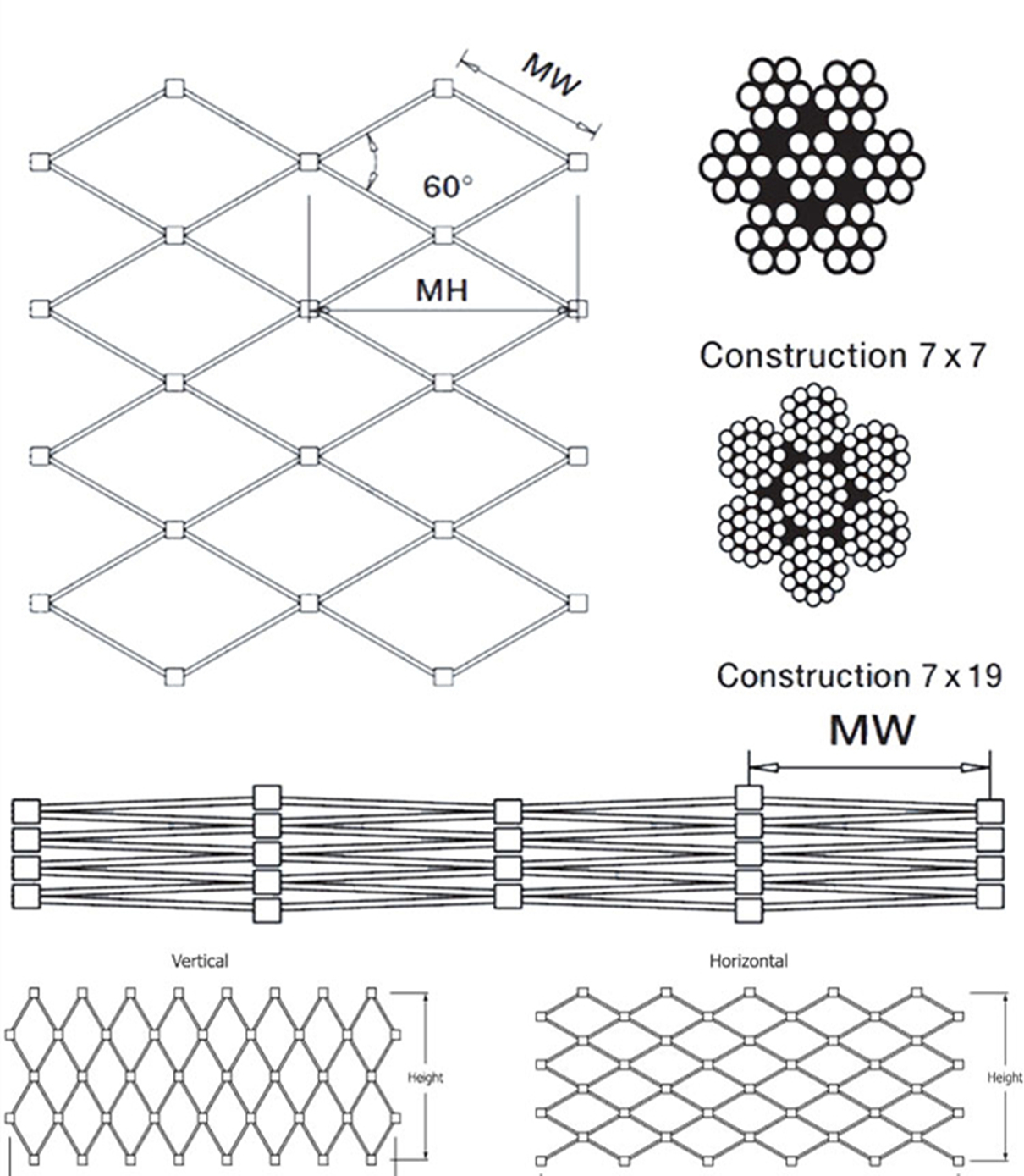 SS304 Architectural Diamond Rope Wire Mesh