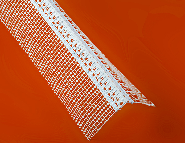 PVC plastic corner bead  used with fiberglass mesh  to protect  drywall in wall construction
