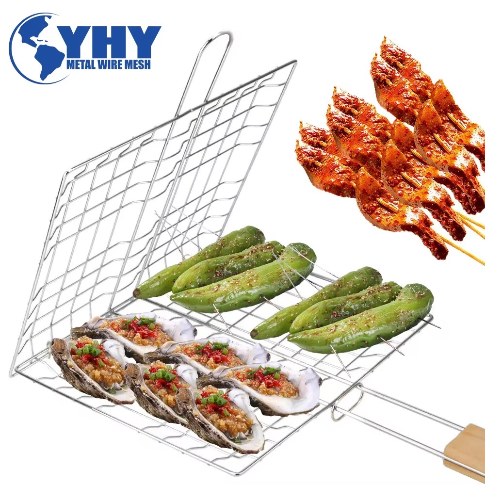 Food Grade Stainless Steel Barbecue Wire Mesh BBQ Grill with Handle